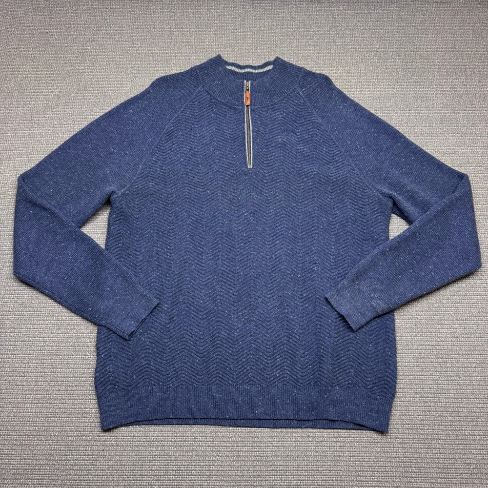 Tommy Bahama Mens Blue Cashmere Blend Chevron Quarter Zip Pullover Sweater L